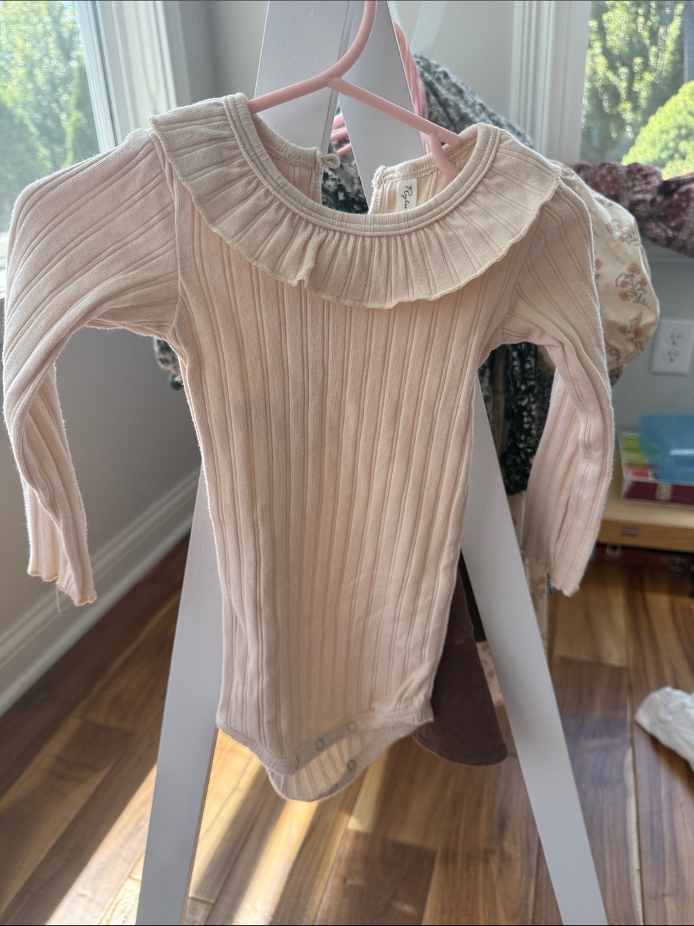 Rylee + Cru Cream Ribbed Ruffle Collar One-Piece